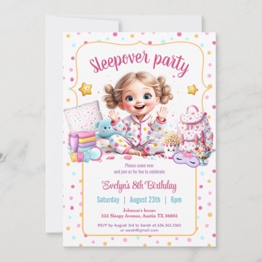 スリーポバースランバーパーティーピンクカワイガール誕生日 招待状 (正面)