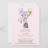 スリーポバースランバーパーティーピンク金ゴールドキリン誕生日 招待状 (正面)