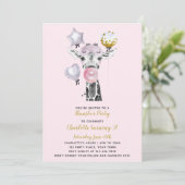 スリーポバースランバーパーティーピンク金ゴールドキリン誕生日 招待状 (スタンド正面)