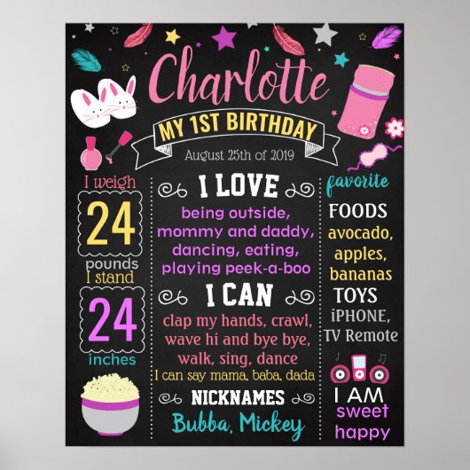 スリーポバースランバーパーティー誕生日黒板 ポスター (正面)