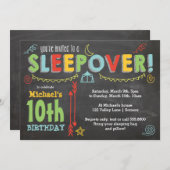 スリーポバーパーティー、黒板とはっきりした色 招待状 (正面/裏面)