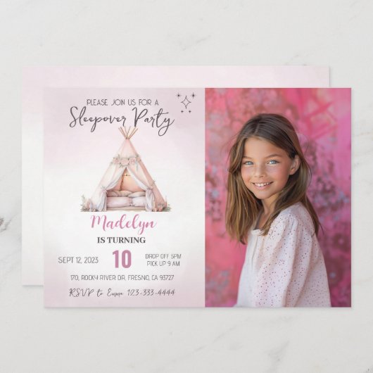 スリーポバーフォトボホテペスランバーパーティー誕生日 招待状 (正面/裏面)