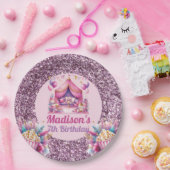 スリーポパーソナライズされたーバーガール誕生日ピンクパープル ペーパープレート (パーティー)
