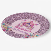 スリーポパーソナライズされたーバーガール誕生日ピンクパープル ペーパープレート (アングル)