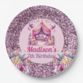 スリーポパーソナライズされたーバーガール誕生日ピンクパープル ペーパープレート (正面)
