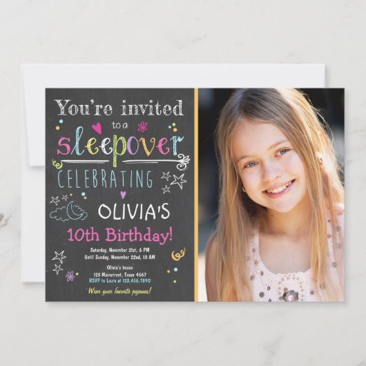 スリーポーバー招待状スランバーパーティーパジャマズガール 招待状 (正面)