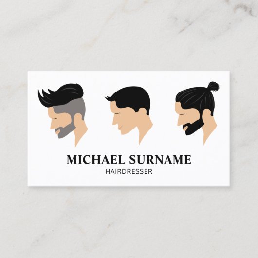 スリーメンズヘアスタイルスケッチ美容師理容師 名刺 (正面)