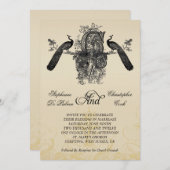 スリーモノグラムピーコックスヴィンテージウェディング招待状 招待状 (正面/裏面)