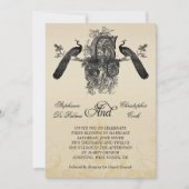 スリーモノグラムピーコックスヴィンテージウェディング招待状 招待状 (正面)