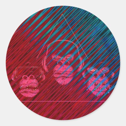 スリーモンキービデオゲームデザイン ラウンドシール (正面)