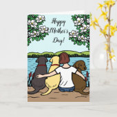 スリーラブラドールズマザーズデイブラウンショート カード (黄色い花)