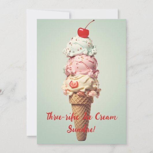 スリーリフィックアイスクリームサンデー誕生日カード 招待状 (正面)