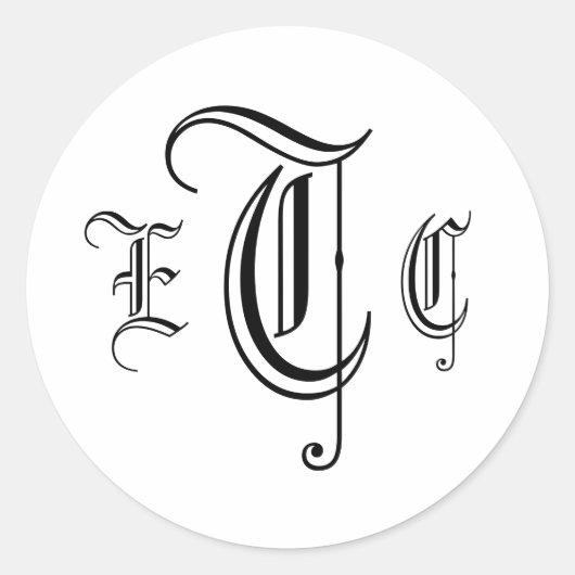 スリーレターモノグラムブラック&ホワイト封筒用シール ラウンドシール (正面)