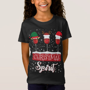 スリーレッドワイングラスクリスマススピリットサンタ小妖精や小人 Tシャツ