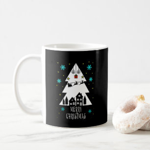 スリー付きクリスマスツリーデザインブラックコーヒーマグ コーヒーマグカップ