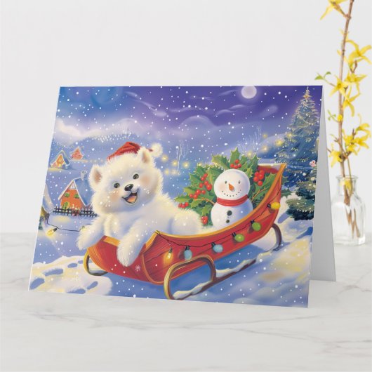 スリー雪のクリスマスにアメリカのエスキモ カード (黄色い花)