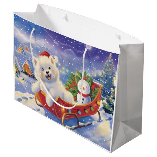 スリー雪のクリスマスにアメリカのエスキモ ラージペーパーバッグ (裏面アングル)