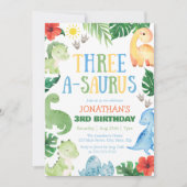 スリー・アサウルス恐竜の3歳の誕生日 招待状 (正面)