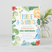 スリー・アサウルス恐竜の3歳の誕生日 招待状 (スタンド正面)