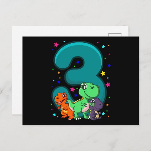 スリー レックス 3歳の誕生日 子供恐竜 ポストカード (正面/裏面)