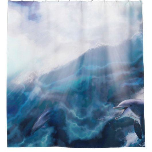 スリ遊ルを求めるイルカ シャワーカーテン (正面)