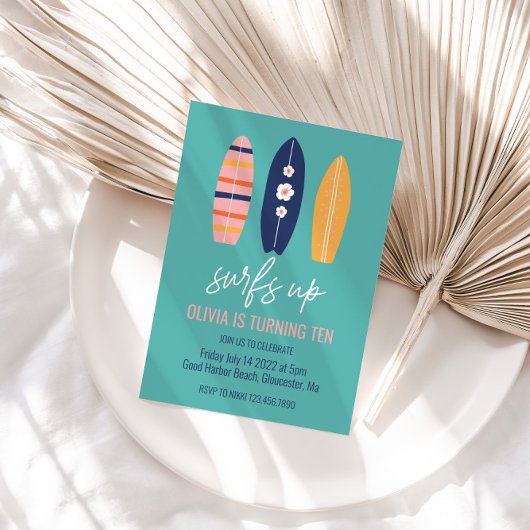 スルフスアップガールサーフボードビーチバースデーパーティーインヴィット 招待状