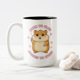 スレイするハムスターの面白いミーム かわいい おもしろ オフィスギフト ツートーンマグカップ