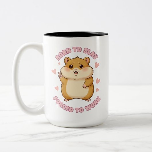 スレイするハムスターの面白いミーム かわいい おもしろ オフィスギフト ツートーンマグカップ (左)