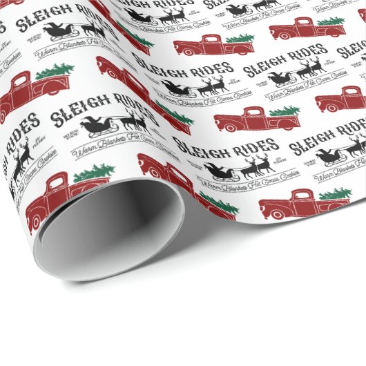 スレイライド赤素朴トラックのクリスマス ラッピングペーパー (ロールコーナー)