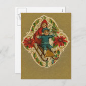 スレッジとポインセチアのホリデーカード シーズンポストカード (正面/裏面)