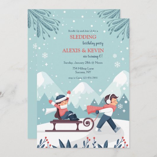 スレッジに乗る子供たちの招待状 招待状 (正面/裏面)