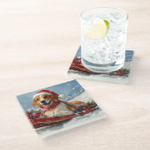 スレッジクリスマスのアメリカンイングリッシュフォックスハウンド ガラスコースター (アングル)