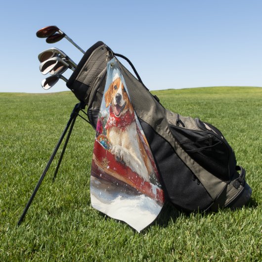 スレッジクリスマスのアメリカンイングリッシュフォックスハウンド ゴルフタオル (グリーン)