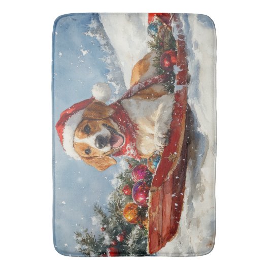 スレッジクリスマスのアメリカンイングリッシュフォックスハウンド バスマット (正面縦)