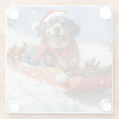 スレッジクリスマスのブルーティック犬 ガラスコースター (裏面)