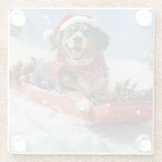 スレッジクリスマスのブルーティック犬 ガラスコースター (裏面)