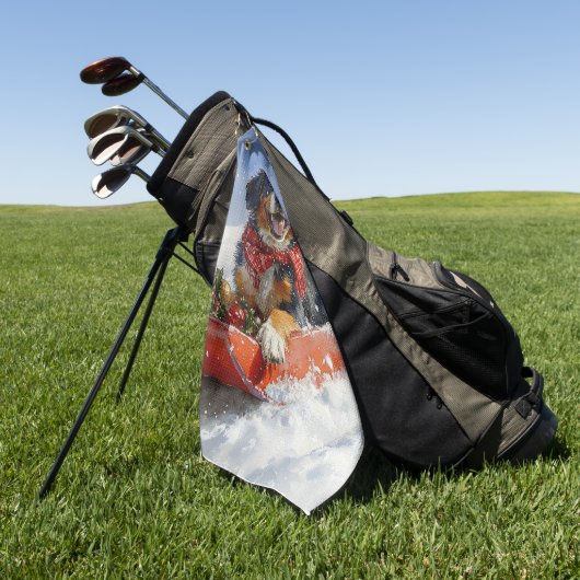 スレッジクリスマスのブルーティック犬 ゴルフタオル (グリーン)