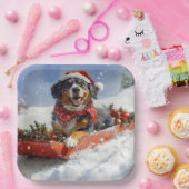 スレッジクリスマスのブルーティック犬 ペーパープレート (パーティー)