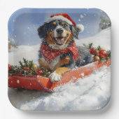 スレッジクリスマスのブルーティック犬 ペーパープレート (正面)