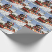 スレッジクリスマスのブルーティック犬 ラッピングペーパー (角)