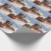 スレッジクリスマスのブルーティック犬 ラッピングペーパー (角)