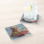 スレッジクリスマスのローデシアンのリッジバックドッグ ガラスコースター (アングル)