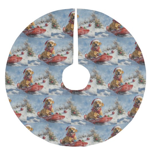 スレッジクリスマスのローデシアンのリッジバックドッグ ブラッシュドポリエステルツリースカート (正面)