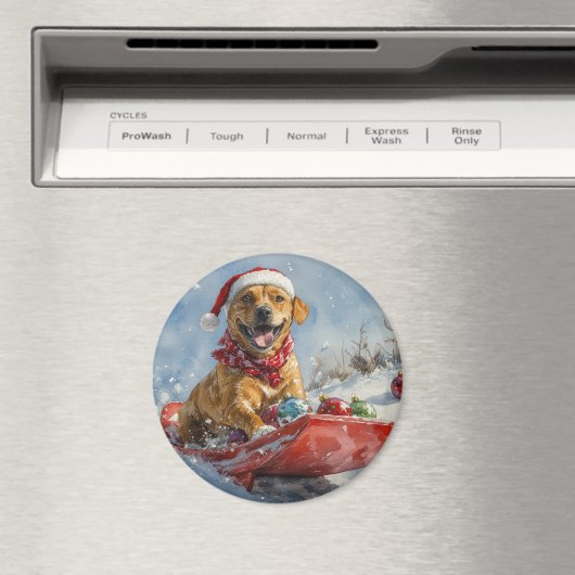 スレッジクリスマスのローデシアンのリッジバックドッグ マグネット (インサイチュ (食洗機))