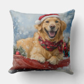 スレッジスノークリスマスのゴールデンレトリバー犬 クッション (正面)