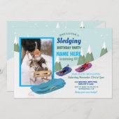 スレッジング・ボーイズの誕生日パーティーの斜面スノーボード写真 招待状 (正面/裏面)