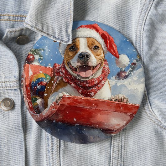 スレッジ・クリスマスのアメリカン・スタッフォードシャー 缶バッジ (インサイチュ)
