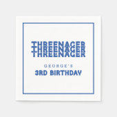 スレネガー名3番目の誕生日ライン縁どブルー スタンダードカクテルナプキン (正面)