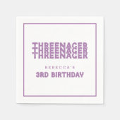 スレネガー名3番目の誕生日ライン縁ど薄紫 スタンダードカクテルナプキン (正面)