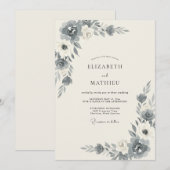 スレートアイボリーの芍薬の結婚式 招待状 (正面/裏面)